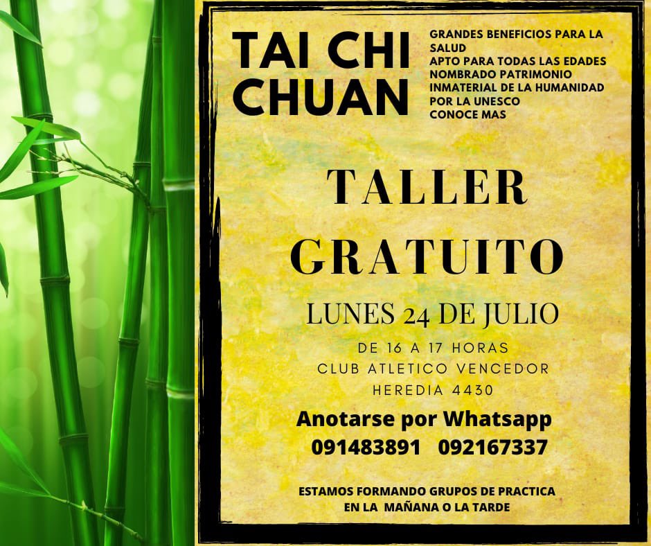 CAVencedor's tweet photo. TALLER GRATUITO DE TAI CHI CHUAN: 

➡️LUNES 24 DE JULIO

🕦DE 16 A 17 HORAS 

👉 CLUB ATLETICO VENCEDOR - HEREDIA 4430

Anotarse por Whatsapp 091483891- 092167337 https://t.co/3VtQruZa0a