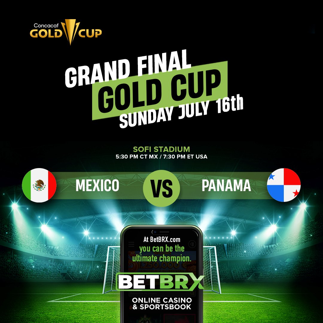BetBrx's tweet photo. THE GRAND FINAL OF THE GOLD CUP!

Mexico vs. Panama
Sunday, July 16th, 2023
5:30 pm CT MX / 7:30 pm ET USA
SOFI STADIUM

You can be the ultimate champion!

Go to https://t.co/50mTkSCxim now and place your bets.

#BetBRX #Sportsbook #Bet #GoldCup #Soccer #CONCACAF https://t.co/isNcp0zK04
