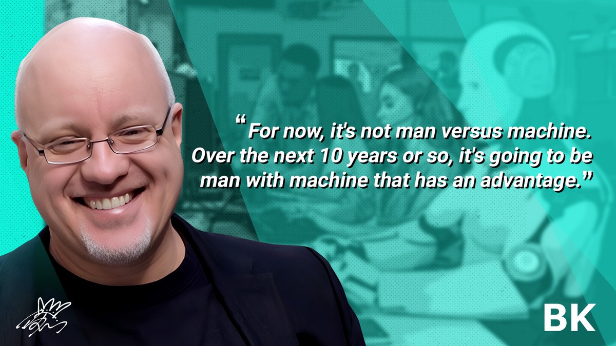 BrettKing's tweet image. The paradigm is shifting from man versus machine to man with machine. Combining human creativity and intuition with the efficiency and capabilities of technology will create a winning formula in the coming years. #ManAndMachine #Collaboration