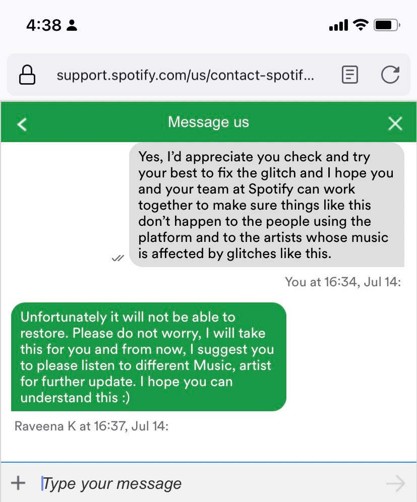 zhenjin0_0's tweet photo. Hey @SpotifyCares,
Many have expressed their concerns about the current issue of Spotify not counting their streams from 12th July when looking at their streaming record. Please look into this and fix it ASAP. https://t.co/K9CTONvGIM