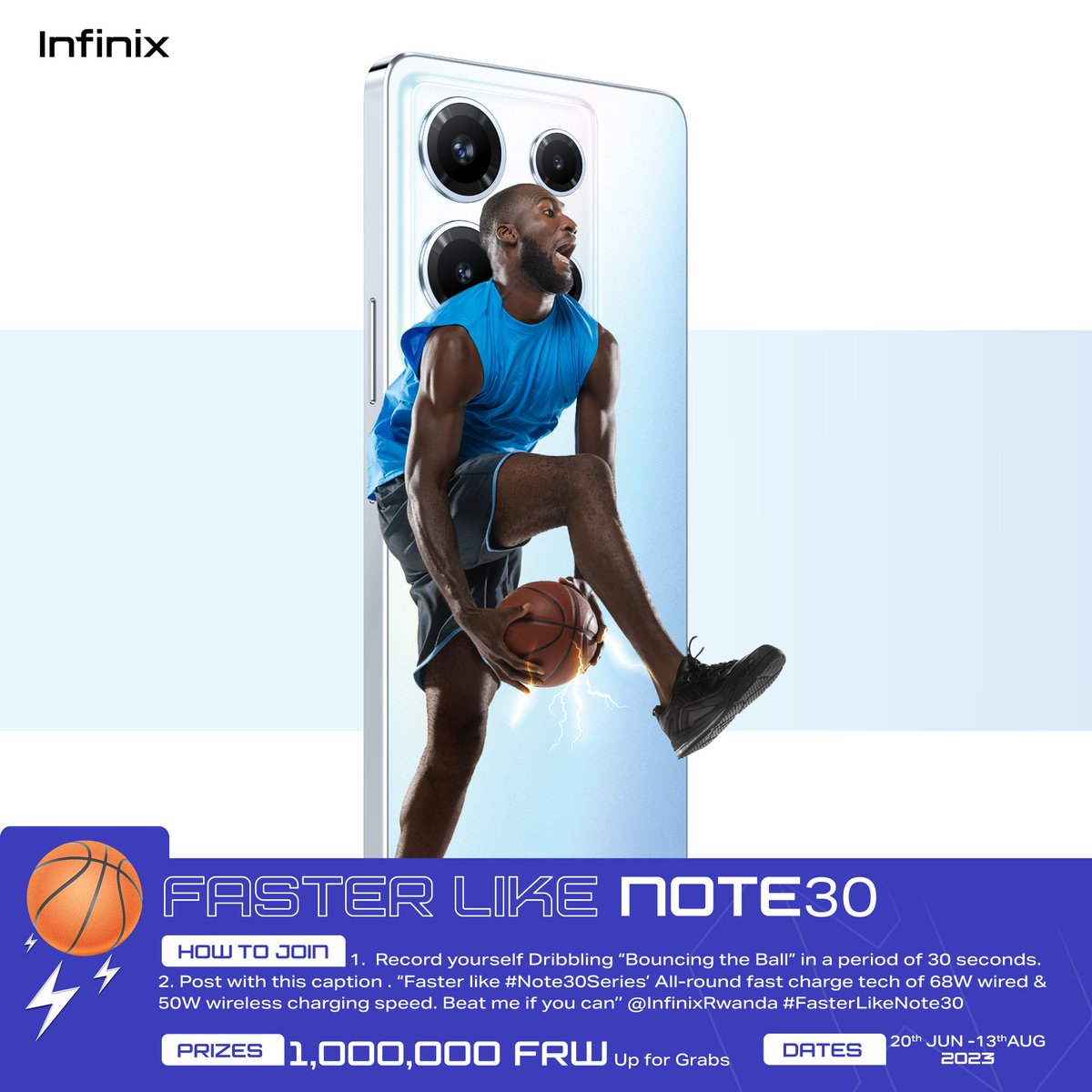 infinixrwanda's tweet image. Saturday is when you exchange your work clothes for play clothes.⛹️
It's not too late to join #FasterLikeNote30 and steal the spotlight, one dribble at a time!🏀✨