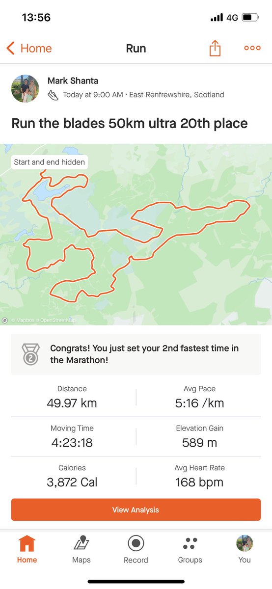 20th place for the old retired donkey centre half in the Windfarm 50km run, some big climbs!