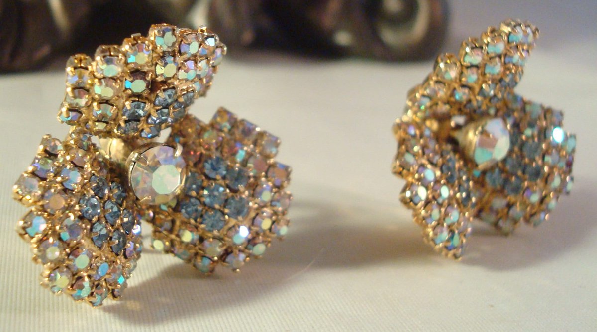 Excited to share the latest addition to my #etsy shop: Vintage AB FLORAL EARRINGS - Light Blue & Aurora Borealis Rhinestone Clip-On Earrings etsy.me/3Q03qUg #floral #no #women #glass #midcentury #earlobe #abearrings #rhinestoneearrings #vintageabearrings