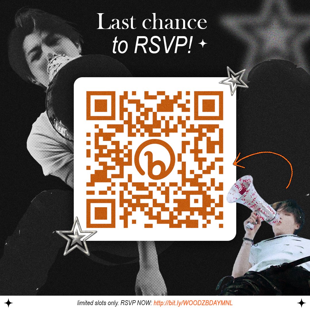WOODZBDAY_MNL's tweet photo. Last chance to RSVP for #inthemoodforWOODZ so don't miss this chance!!๐ข๐บ
You can scan the QR code to pre-register or access the form through the link below ๐คฉ
RSVP HERE: https://t.co/4RCM2jzt1Y
Form will close tomorrow, July 16 at 10:00 pm.
#์กฐ์น์ฐ #WOODZBDAY_MNL https://t.co/YJJcQCQ54N
