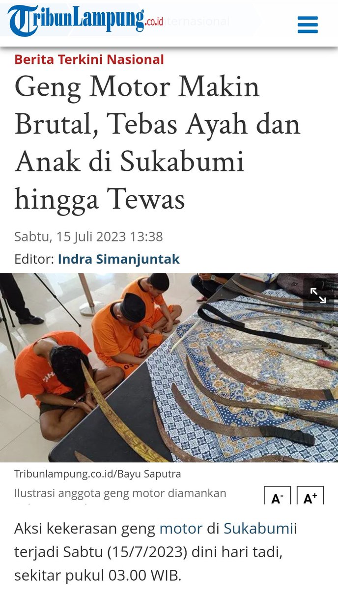 Brutal‼️
Maneh... Kejem.

Hampir setiap hari onok brita... Aksi geng motor-begal... Semakin meneror kehidupan masyarakat. 

Mugi kornea penentang 'tindak tegas'... Gurung katarak yah.