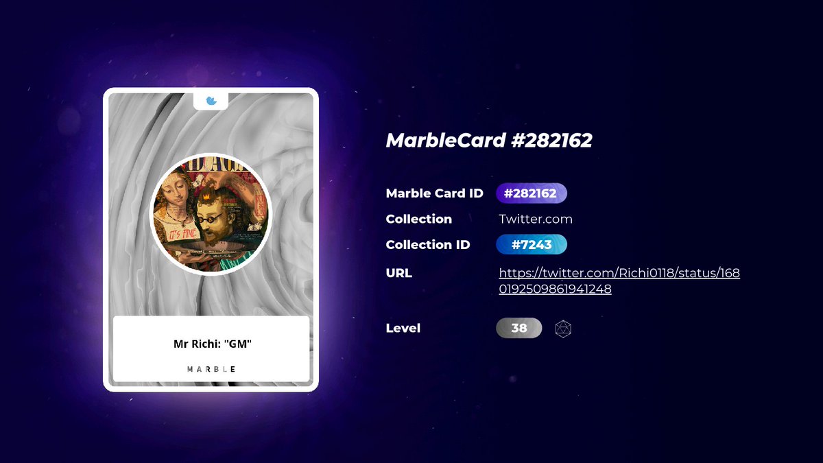 MarbleCardsInfo's tweet photo. A new ๐ฆ tweet by Richi0118 was marbled! https://t.co/11wECaUo4b
#ETH #Polygon #NFT #MarbleCards #Meme https://t.co/GpPCHhgbQD
