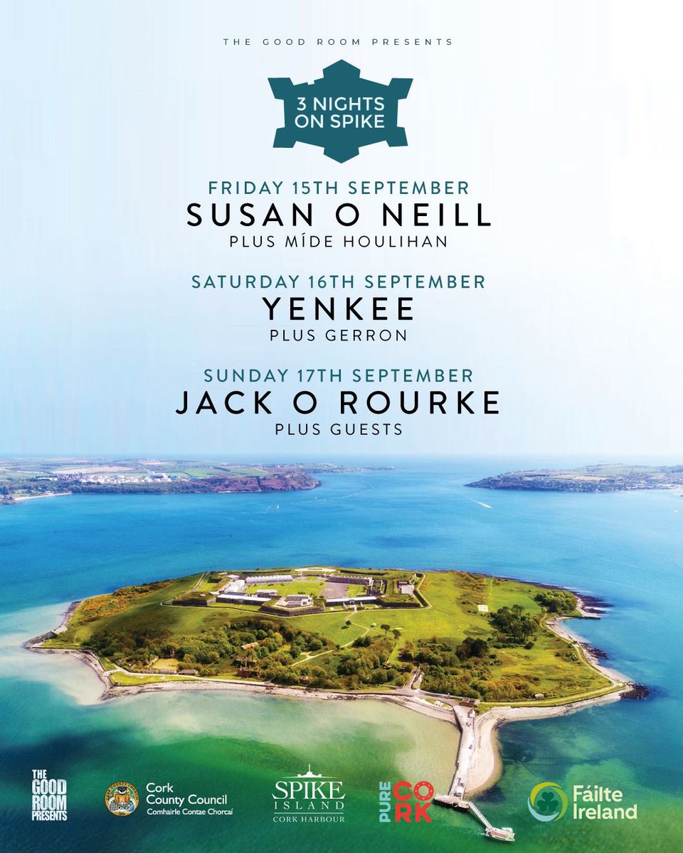 Now on sale: shorturl.at/epqX5 🌟 3 NIGHTS ON SPIKE 🌟 Journey by boat to see top Irish talent play the iconic Spike Island @SpikeIslandCork in Cork Harbour. Susan O’Neill + Míde Houlihan, Yenkee + Gerron and Jack O’Rourke play from September 15-17th ⛴️