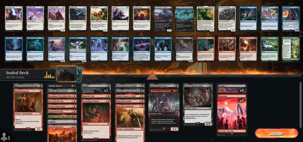 From 1-1 to 7-1, Day 2 of the qualifying weekend tomorrow Pog! 🐍🐍

Card pool was pretty average and had to play some bad cards... 

Nazgul and Troll caried + Banditry which GG'ed some opponents on the spot!