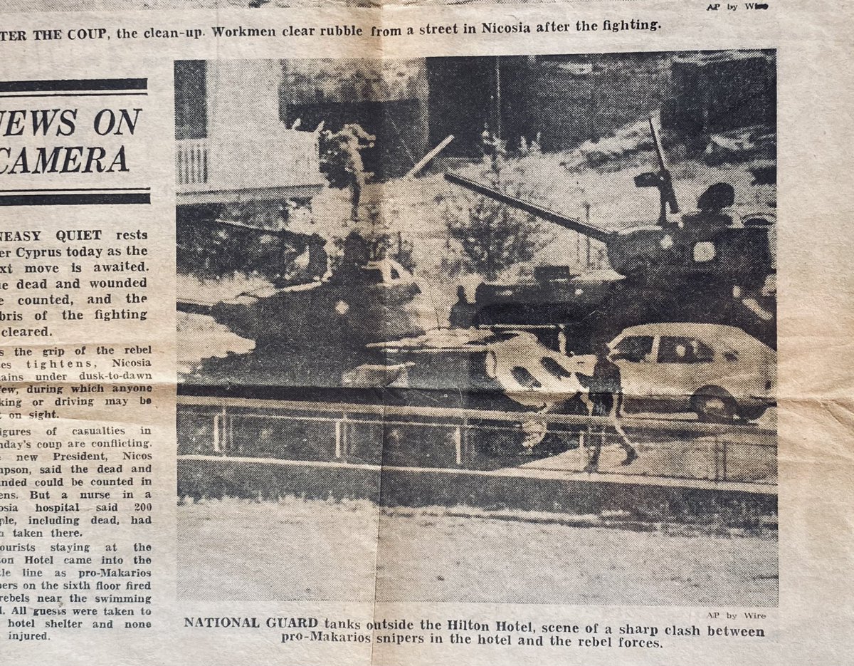 LobbyforCyprus's tweet photo. #OTD 15 July 1974. Coup sponsored by Athens junta attempts to overthrow #Cyprus government. President Makarios rumoured to have been killed. 5 days later #Turkey uses coup as pretext to implement pre-existing plan to invade, occupy and ethnically cleanse 36% of Republic of Cyprus https://t.co/aQGKcjxooo
