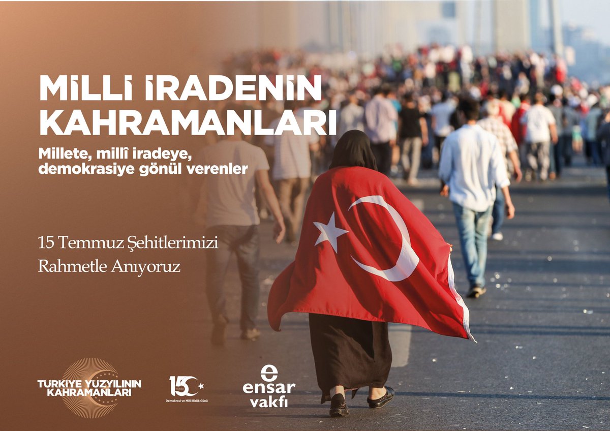 15 Temmuz darbe ve vesayete karşı bir diriliş destanıdır.
Aziz şehitlerimizi rahmetle yad ediyoruz.
#15Temmuz
#15TemmuzDestanı #15TemmuzuUnutmadık