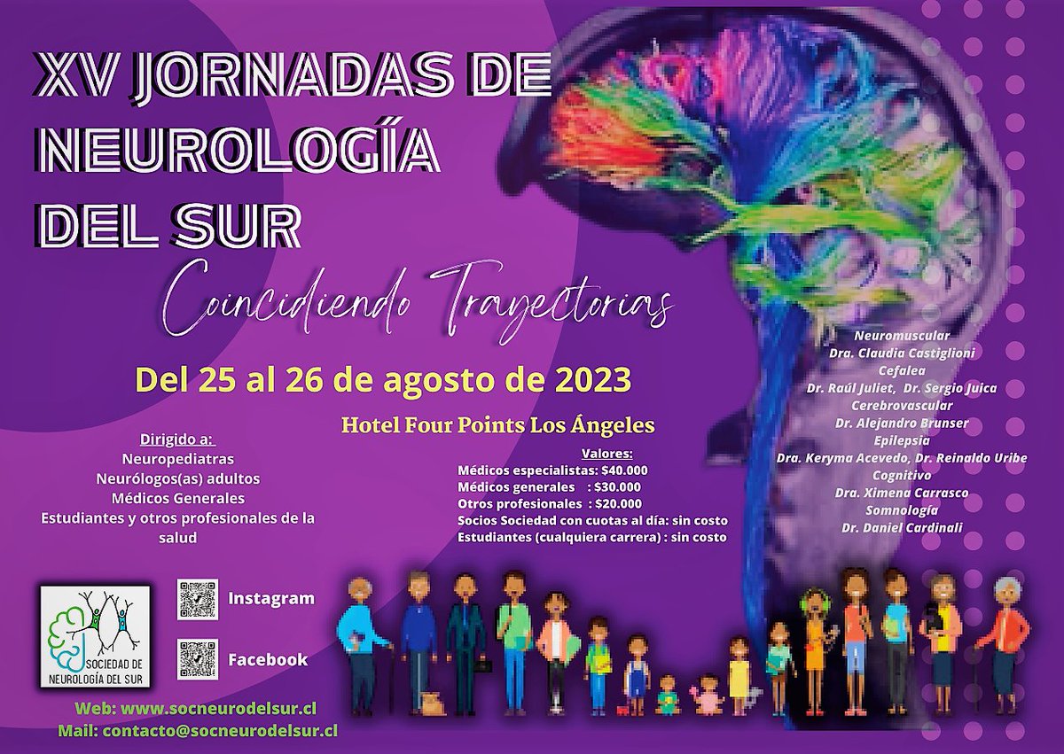 SNeurodelSur_Cl's tweet photo. XV JORNADAS DE #NEUROLOGIA DEL SUR 2023 
24 de Agosto Jornada de Atención Primaria 
25 y 26 de Agosto Jornada de #Neurologia

#Neurociencias 
#NeurologiaInfantil 
#NeurologiaAdulto 

Te invitamos:
Formulario de inscripción Jornada Neurología
https://t.co/p6uCdvPT17 https://t.co/otvpQQ1zU6