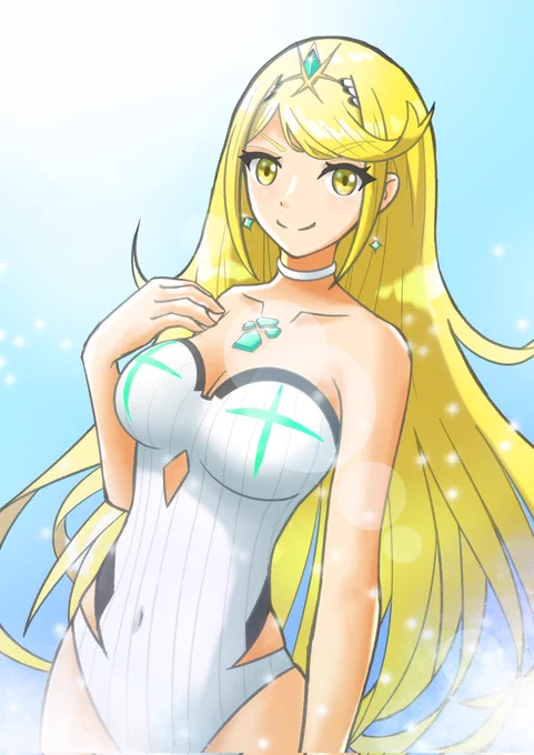 ワンドロ(で描きたかったものの、結局倍以上かかった)水着ヒカリちゃん#ゼノブレイド2 