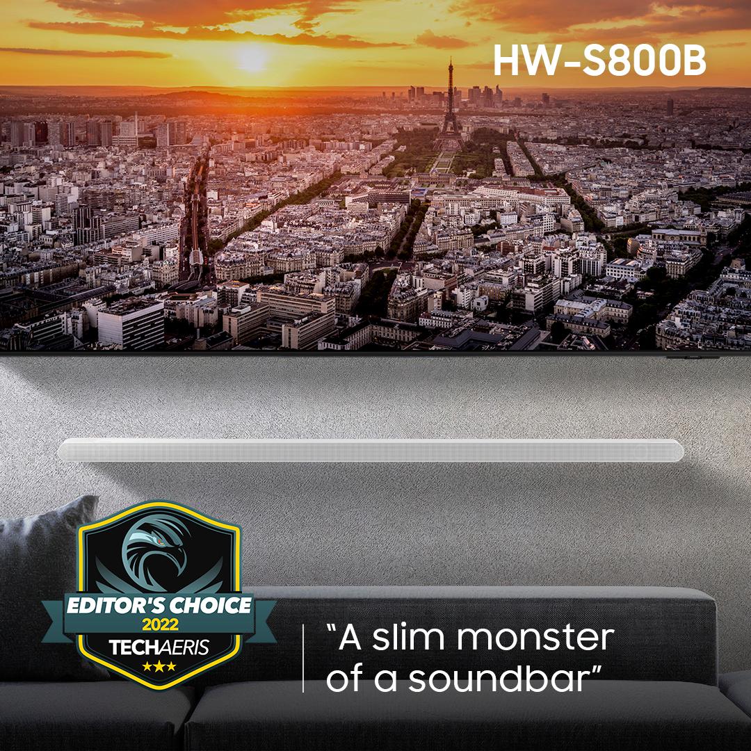 SamsungTV's tweet image. Sound good yet? Experience it for yourself in true cinematic sound! 
Learn more about the Samsung HW-S800B Soundbar at: smsng.co/SoundDevice
#Qseries #UltraSlim #SoundDevice #Samsung