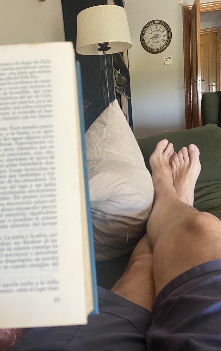 CurroPasquau's tweet photo. Primer día de vacaciones. Un libro escrito en 1974 por un conocido chileno y al fondo el implacable ruido del segundero de un antiguo reloj  que, solo en vacaciones, avanza hacia atrás; hacia mi infancia. https://t.co/QN5mIp405r