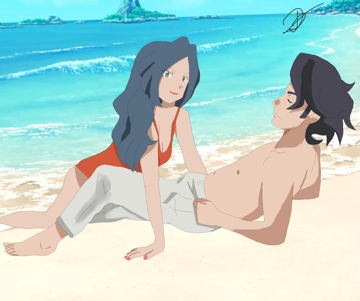 PlataneAugustin's tweet photo. Just look how they seem happy together at the beach 😎❤️❤️❤️ enjoy your summer holidays
#professorsycamore #anipoke #PokemonXY #professeurplatane #プラターヌ博士　#ポケモンXY https://t.co/mb7gXUN0wV