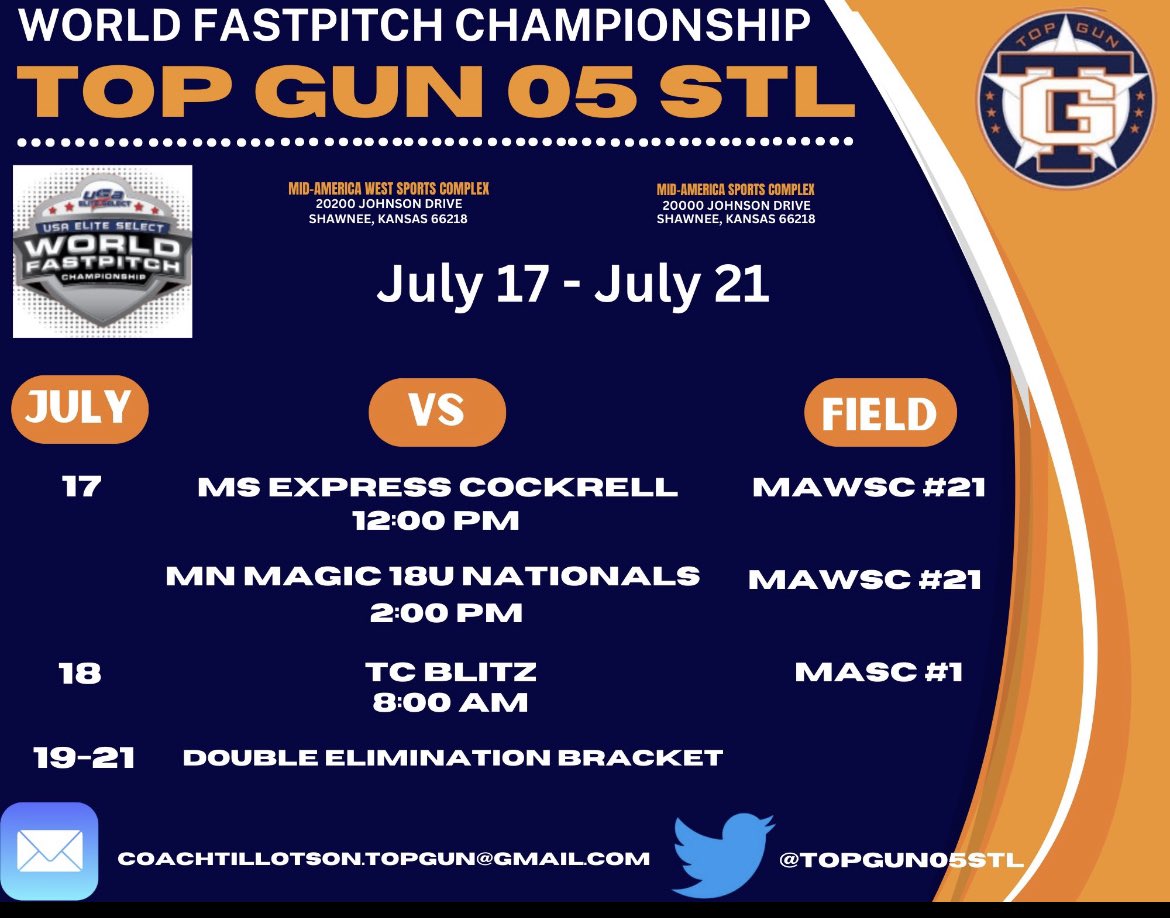 Here’s our schedule for our last tournament of the summer! <a href="/TopGun05STL/">Top Gun 05 STL</a>