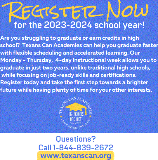 TexansCan's tweet photo. Now Registering for the 2023-2024 School Year ! 
4-Day School Week + Graduation = Success https://t.co/0VznumxKql