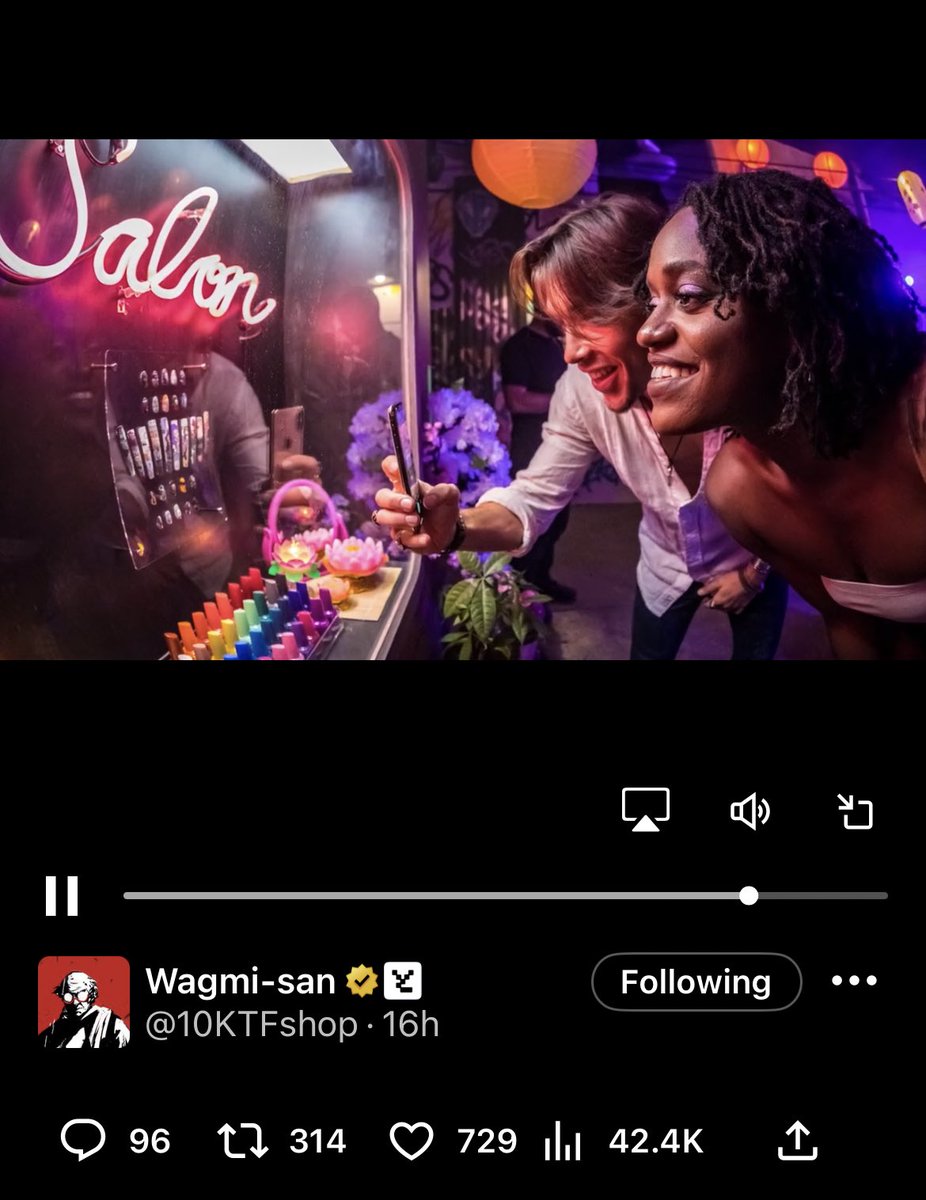 My salon was on the <a href="/10KTFshop/">Wagmi-san</a> video again! One of my dreams is to have my art gallery so I still can’t believe people were seeing my nails and smiling and taking pictures at the event #NFTNYC It means a lot to me 👩🏼‍🎨💅🎨

Thank you so much Wagmi-San! 
🧡