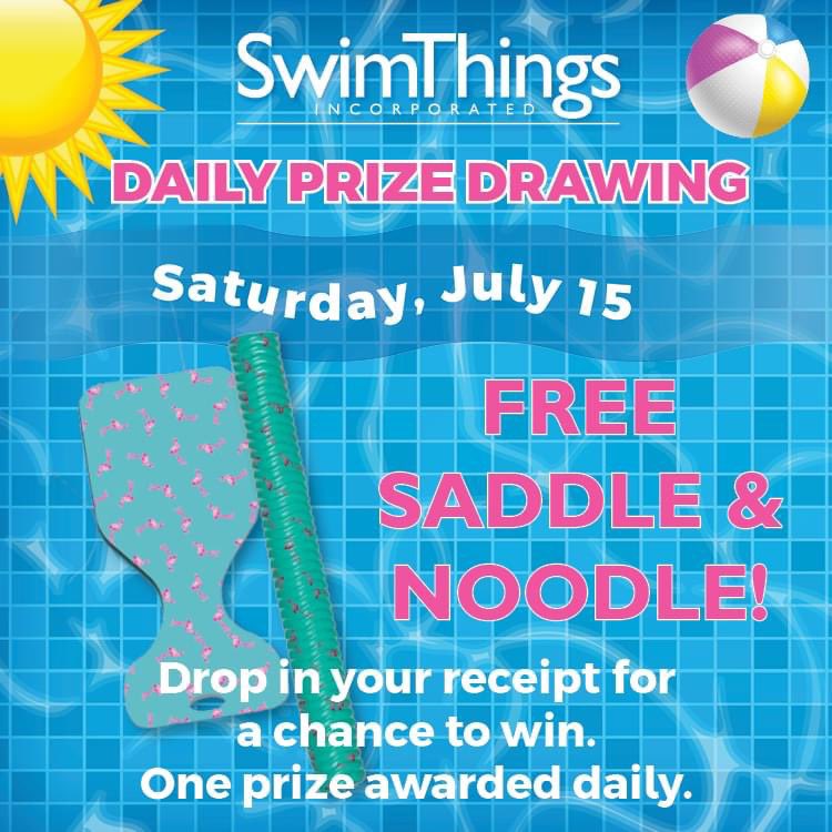 swimthings's tweet photo. The prize for our 50th Anniversary daily drawing for Saturday, July 15 is a VOS Floats coordinating saddle and noodle.  The saddle can hold up to 300 lbs and is ideal for both adults and kids. The noodle is extra-large and thick and can support up to 250 pounds. https://t.co/J6vZrC0Y9c