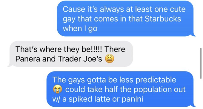 Convo went from trying to send my friend a picture of a cute guy, to realizing the gays could be taken