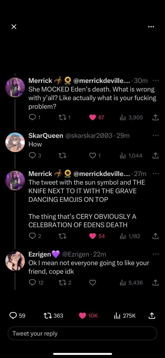 lol nice white woman tears in soulbunni’s replies after literally defending Jai celebrating Eden’s death
