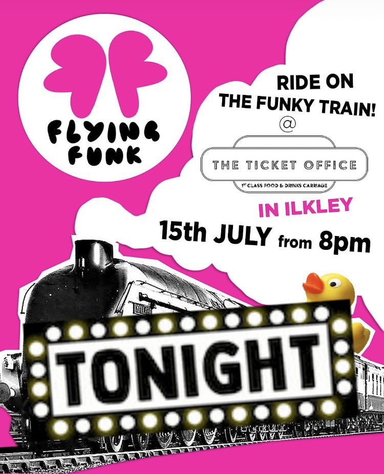 flyingfunkband's tweet photo. All aboard the funky train!! Tonight, 8pm @ticketofficebar Free Entry #funk #ilkley #gig #tonight https://t.co/g7VNHUNrTY