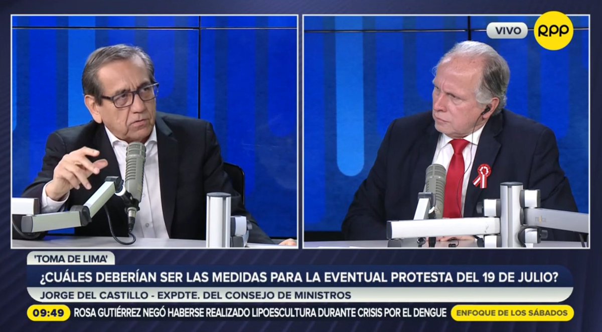 RPPNoticias's tweet photo. 🔴#EnfoqueDeLosSábados
El expremier Jorge del Castillo comenta sobre las medidas que deberían tomarse para la eventual protesta del 19 de julio.

📻 ► 89.7 FM / 730 AM
📺 ► Movistar 10 - 710 HD
📲 ► https://t.co/p3D4WYM0PK https://t.co/ZIctjM9L6w