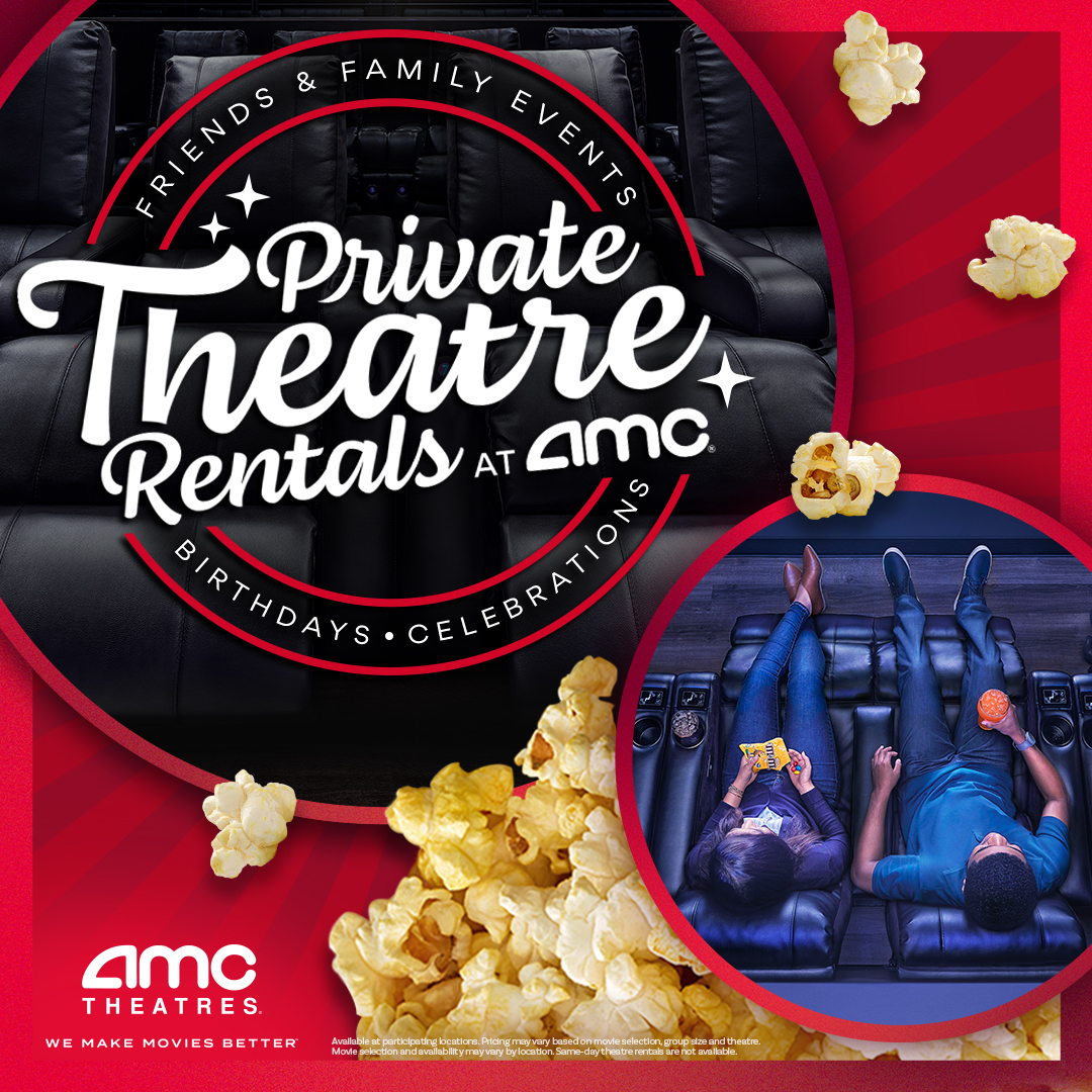 AMC Theatres on X: "Invite your friends and family to your very own theatre and watch a movie on the big screen. It's perfect for birthdays, special events, and everyday getaways! Earn