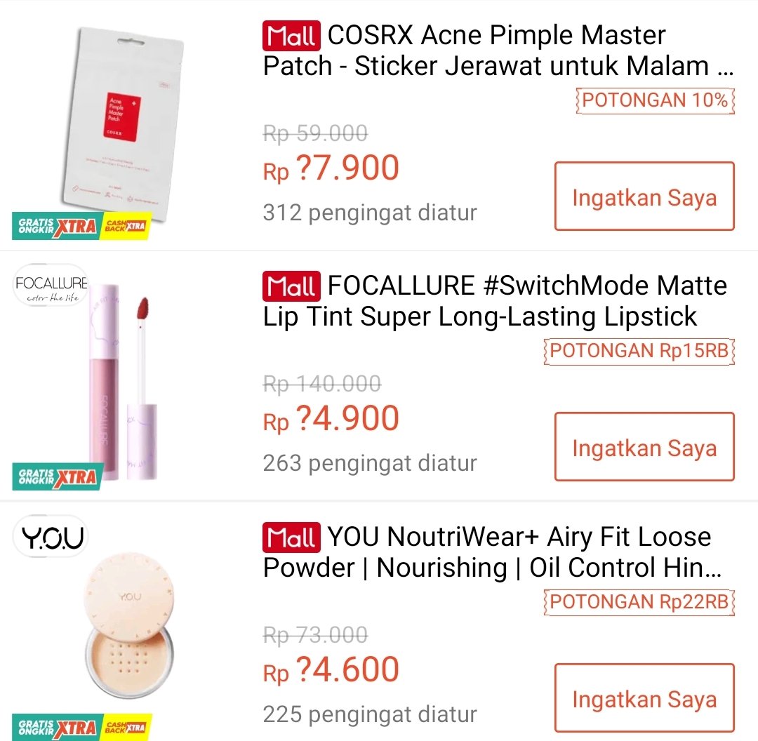 xkode06's tweet photo. FS "Beauty" | Shopee
⏰00:00 | 16 Juli
💵Rp27.900?
COSRX Acne Pimple Master Patch
https://t.co/o783C32pE5
💵Rp24.900?
FOCALLURE #SwitchMode Matte Lip Tint
https://t.co/e8SeNlS2OR
💵Rp24.600?
YOU NoutriWear+ Airy Fit Loose Powder
https://t.co/WSvECUT9ym https://t.co/hdgMQmHaUZ