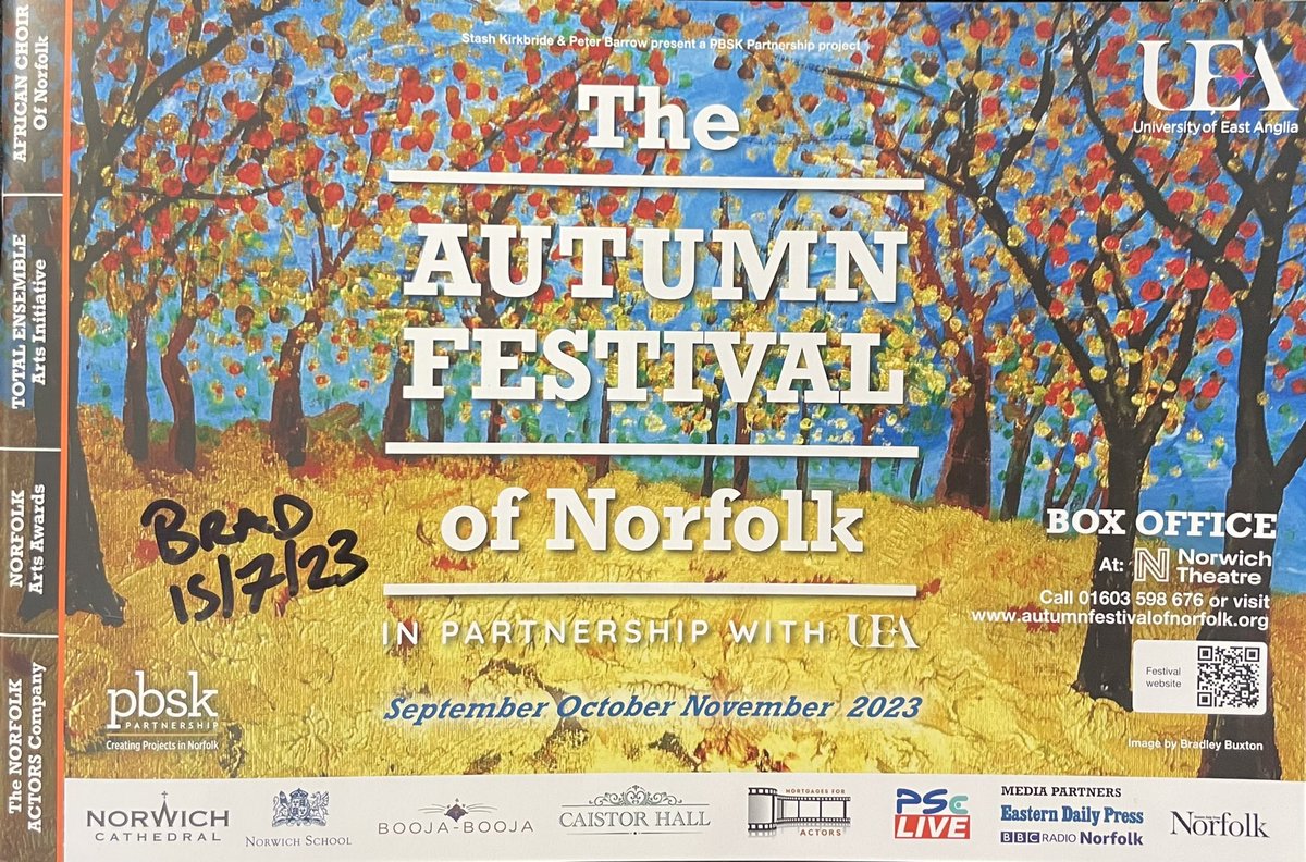 Massive thank you #theautumnfestivalofnorfolk founders Stash Kirkbridge & Peter Barrow, the whole team, after much deliberation in choosing my painting as the front cover, 10,000 copies. I’m honoured, blessed and must of done something wright. #dream #work #gratitude #norfolk