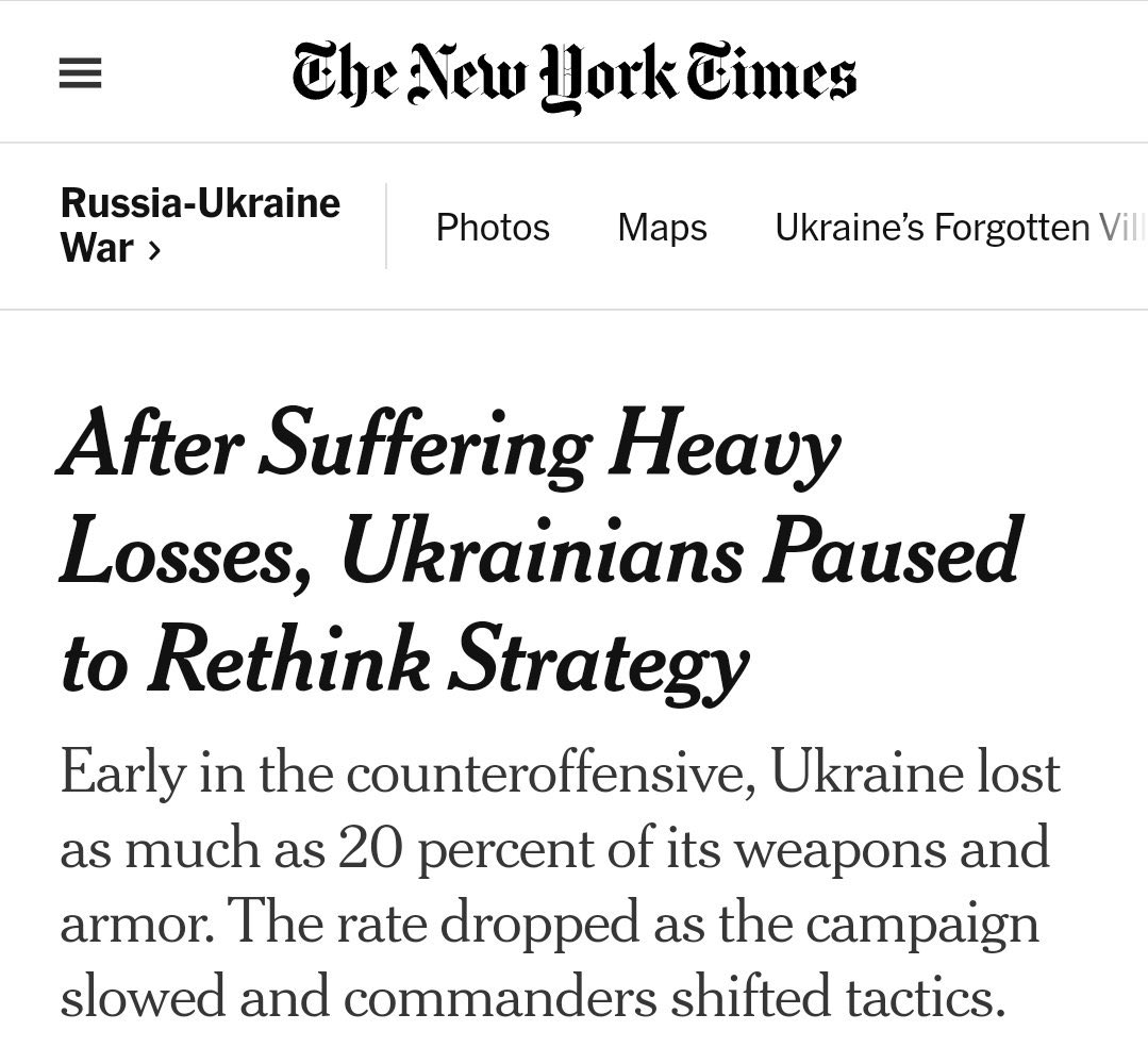 NYT: “After Suffering Heavy Losses, Ukrainians Paused to Rethink Strategy”

Perhaps Western proxy warriors who pushed Ukrainians into these heavy losses after sabotaging diplomacy may wish to do the same.