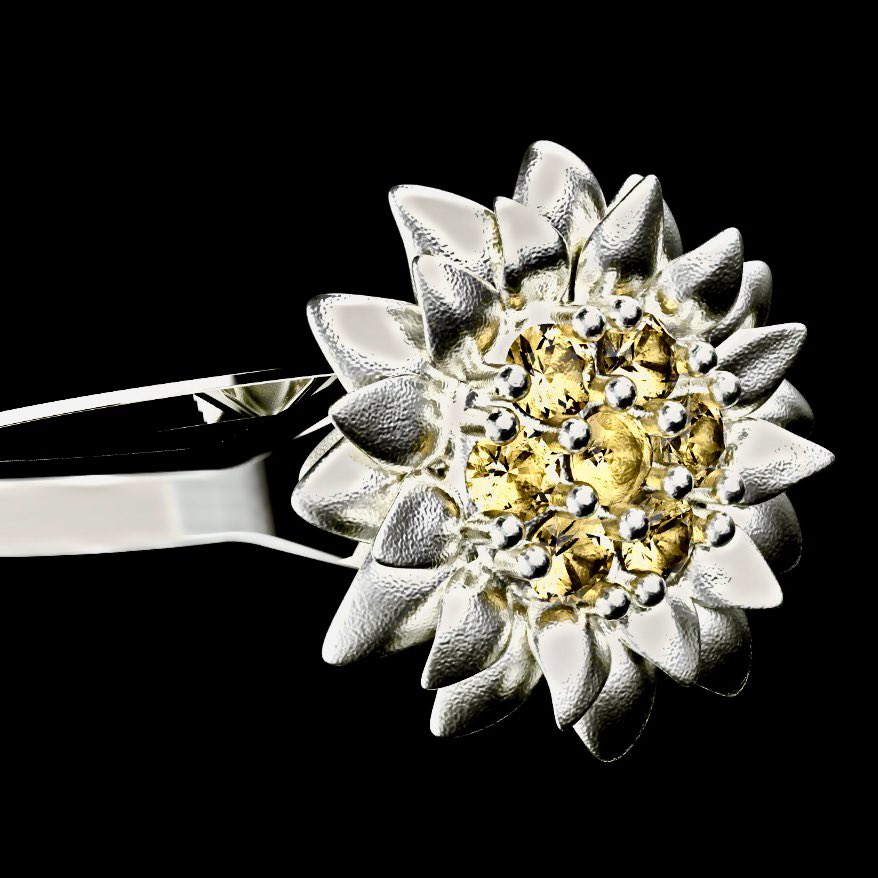 Well.. I just finished a long term project! It was amazing and emotional! Starting off with an idea towards a 3D design, wax 3D printing and lost wax casting in Silver. The magnetic 3D printed ring box has a soft TPU pad to mimic the grass around the sunflower! She said YES!