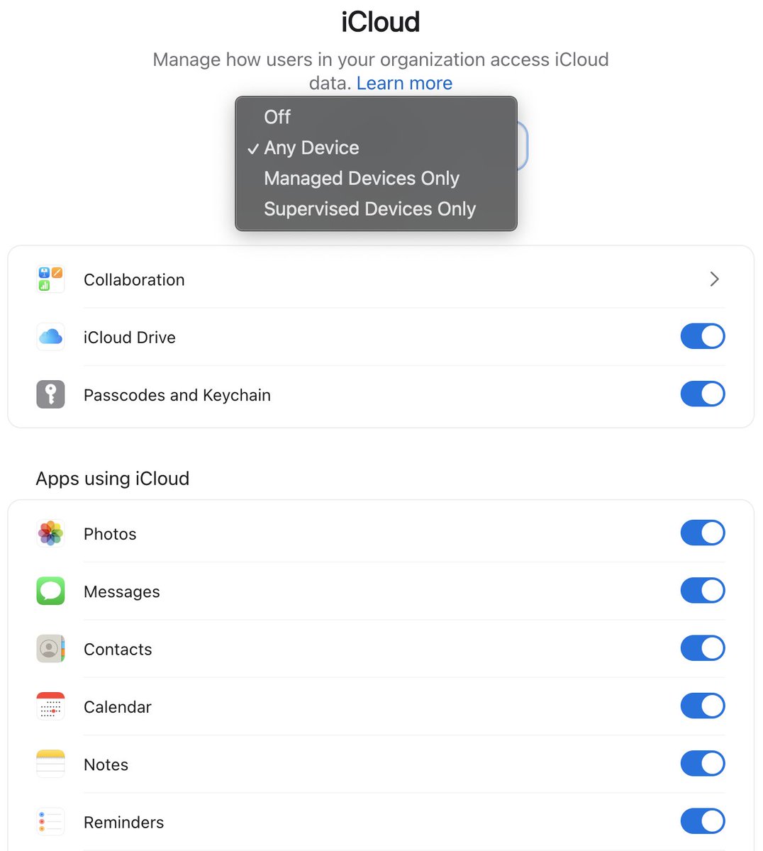 rsaeks's tweet image. Looking ahead to ixOS 17 and macOS Sonoma for Managed Apple IDs and Apple School Manager, more granular control to services / iCloud functionality: support.apple.com/guide/apple-sc…