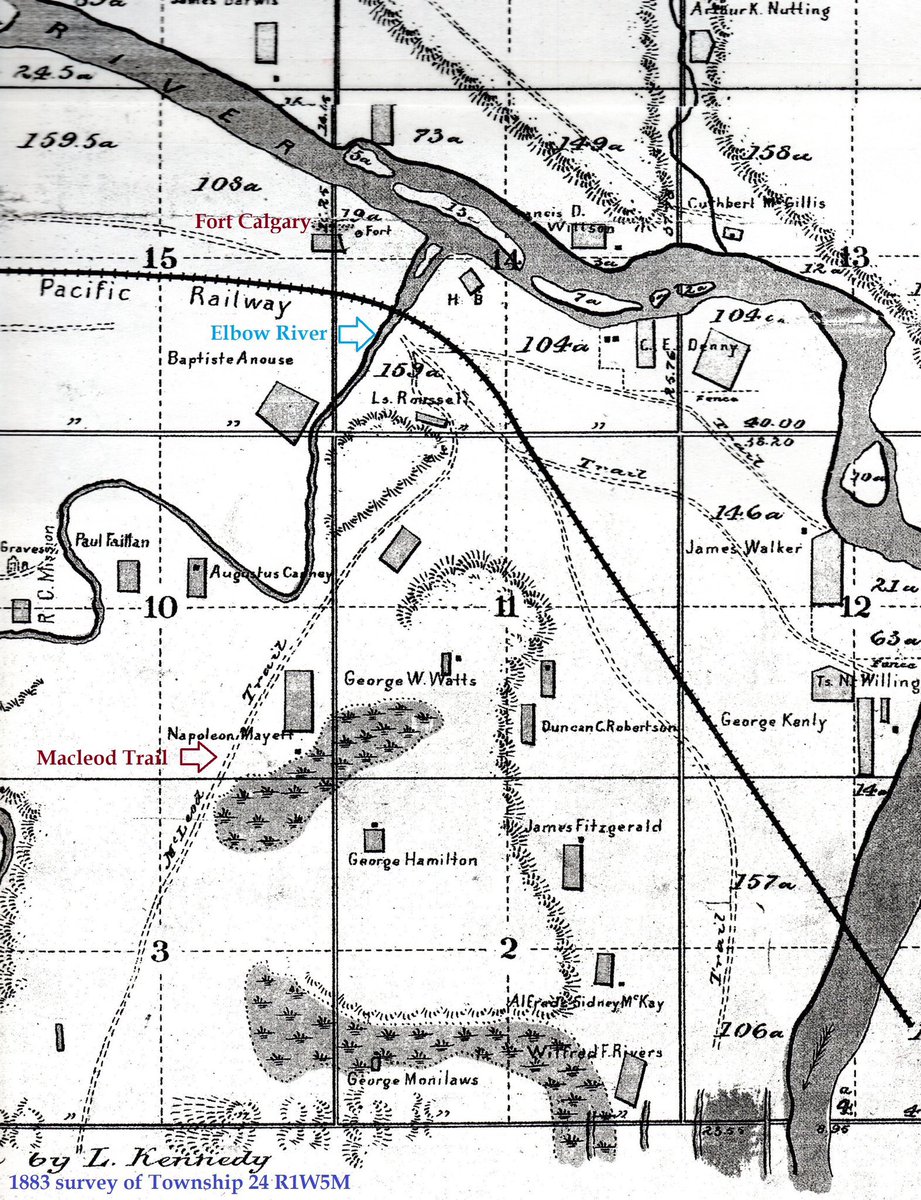 AlanZakrison's tweet photo. @CBCScott Old Macleod Trail.
1. as it appeared on an 1883 survey map of Calgary townsite.
2. as it was shown on a 1965 city map, two years before it was renamed Spiller Road in honor of Ted Spiller.
3. a #sidewalkstamp, on the corner of 24th Ave and Spiller Rd SE. https://t.co/JWd6YVQjjq