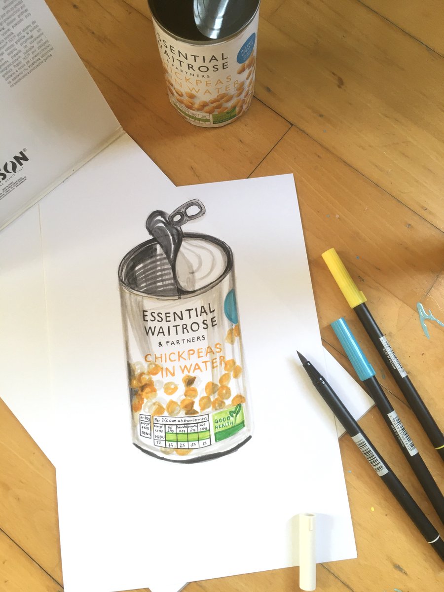hannahkokoschka's tweet photo. #veganhour @veganhour as Iโve been using #chickpeawater alot, recently, in #plantbased #baking as an #eggreplacer by frothingโฆ had to freehand #draw #sketch a can of @waitrose (the last purchase) ๐ https://t.co/om1mJEaHvB