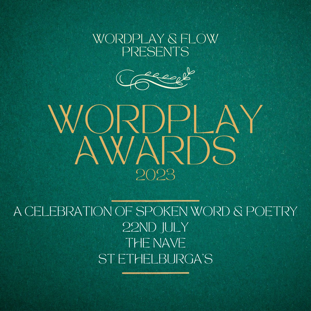 The countdown begins...

7 days until we come together for the Wordplay Awards 💫

Food, drinks, and of course, amazing poetry!

Tickets available here - wordplayandflow.com