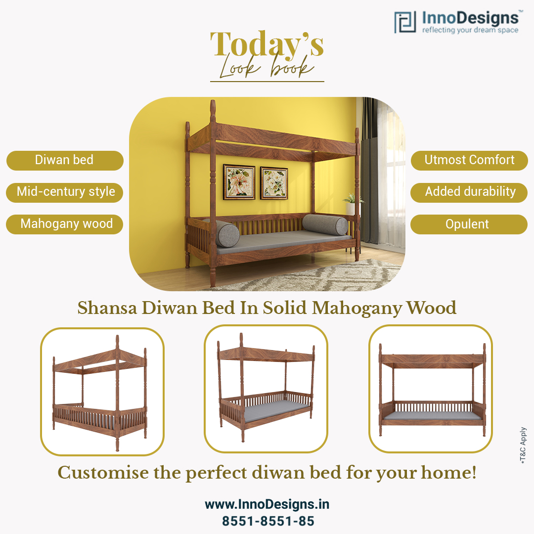 Innodesignsin's tweet photo. Our mid-century style diwan bed is the perfect combination of comfort & elegance. Crafted with beautiful details & intricate carvings, this diwan will become a style statement in your dream home. Shop at https://t.co/wZP3CR4qSp or call- 8551-8551-85.
#InnoDesigns #Sofa #DiwanBed https://t.co/3JPtgv6EOM
