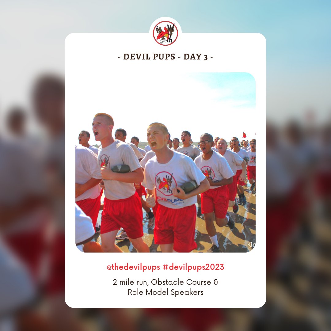 Day 3 of our 2023 Encampment. Today is filled with a 2 mile run, the O Course and more Role Model Speakers #devilpups2023