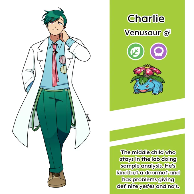 [#Pokemon / pkmn] Redesigning some old gijinka starting with my Kanto / LeafGreen designs (Blastoise, Venusaur, and Charizard)