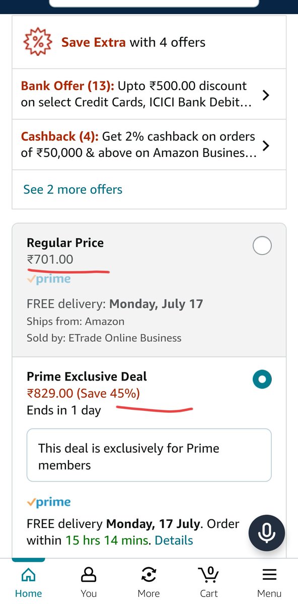 Only <a href="/amazonIN/">Amazon India</a> can do this. 😊 #AmazonPrimeDay sale offers a higher rate for a product than its regular price.