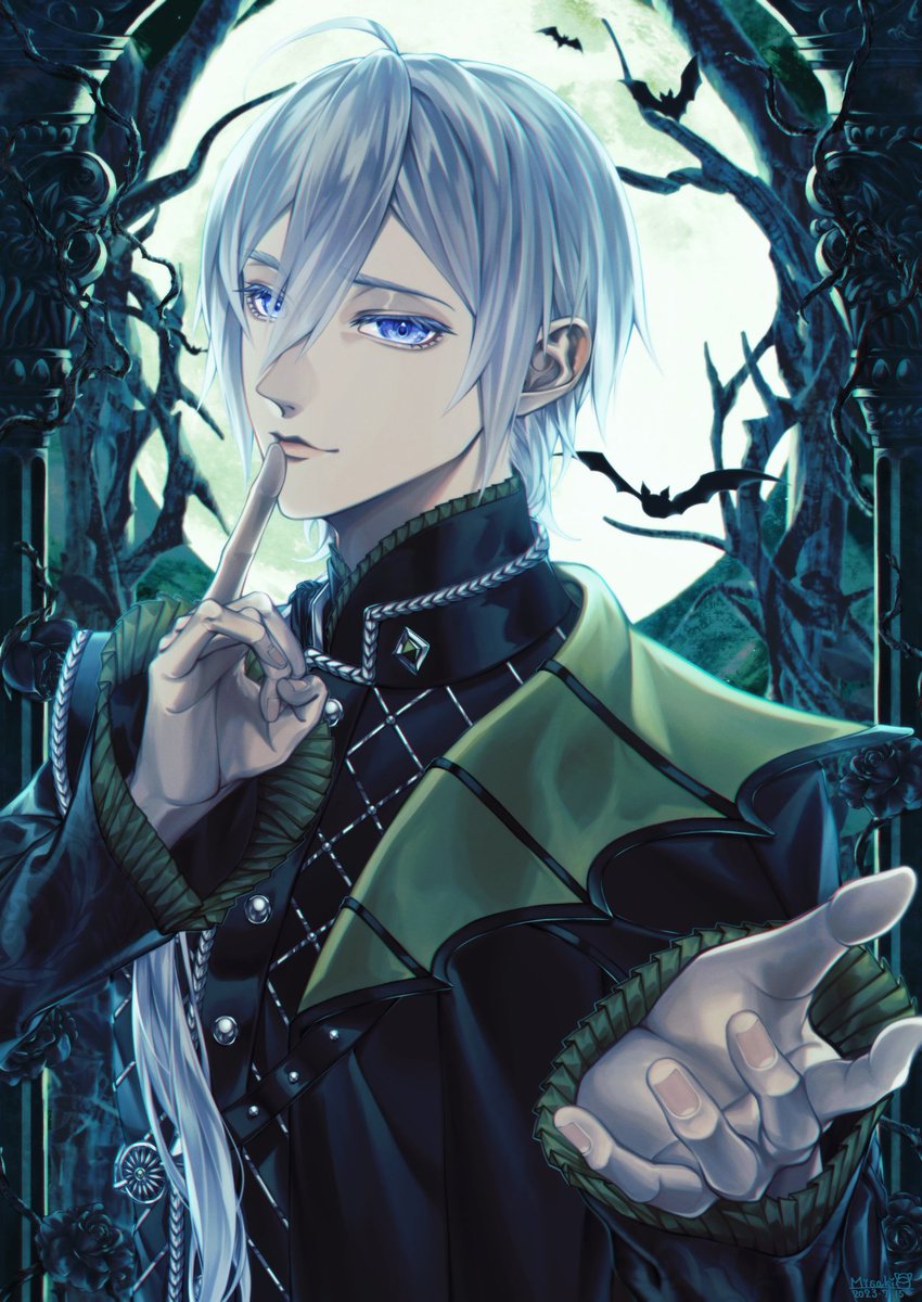 1boy bat (animal) male focus solo looking at viewer moon blue eyes  illustration images