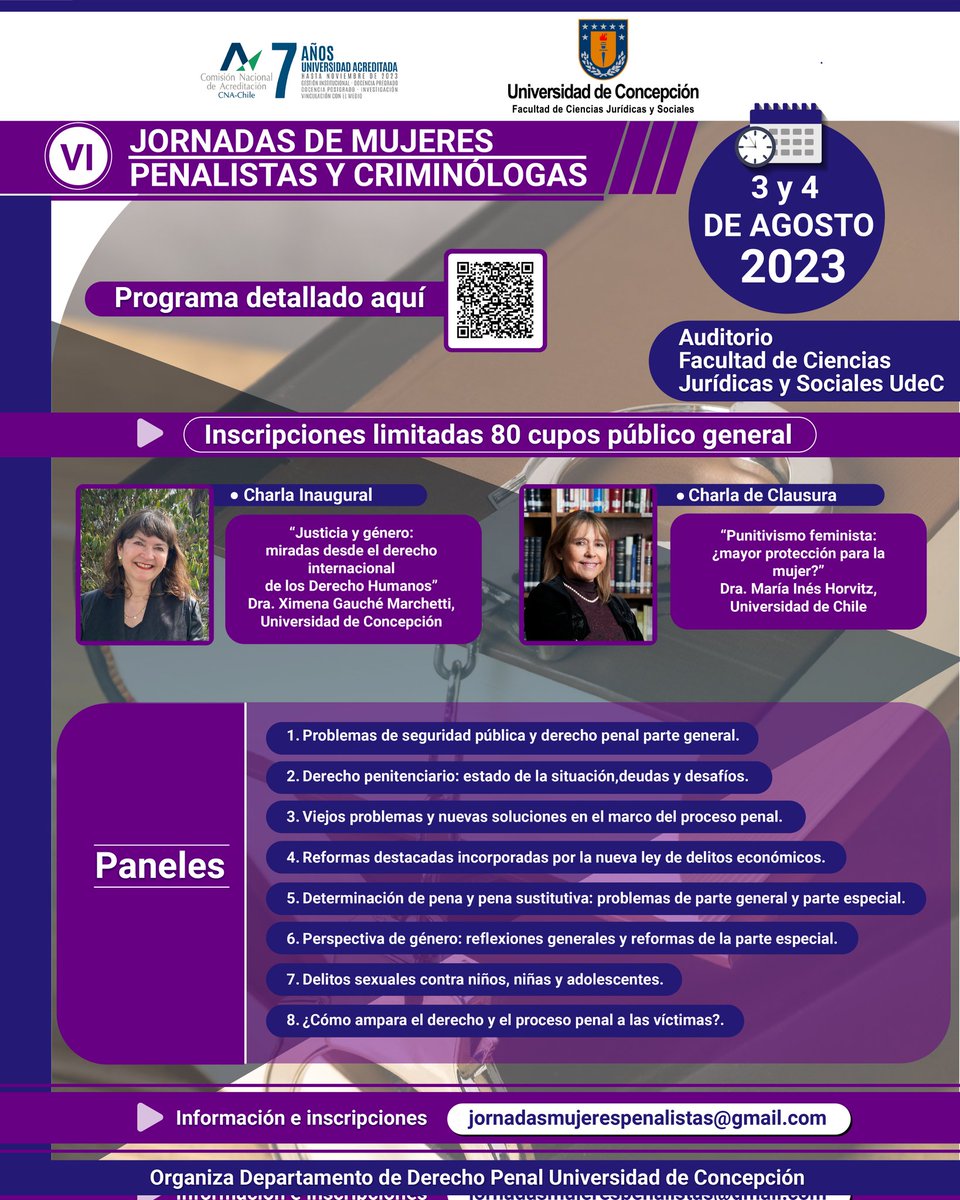 juridicysocudec's tweet photo. Inscripciones abiertas para las "VI Jornadas Nacionales de Mujeres Penalistas y Criminólogas", organizadas por el Departamento Derecho Penal de la Facultad de Ciencias Jurídicas y Sociales UdeC

@udeconcepcion @RadioUdeC @xagauche @DivaSerraC @vrim_udec https://t.co/DLS0hv0FeW