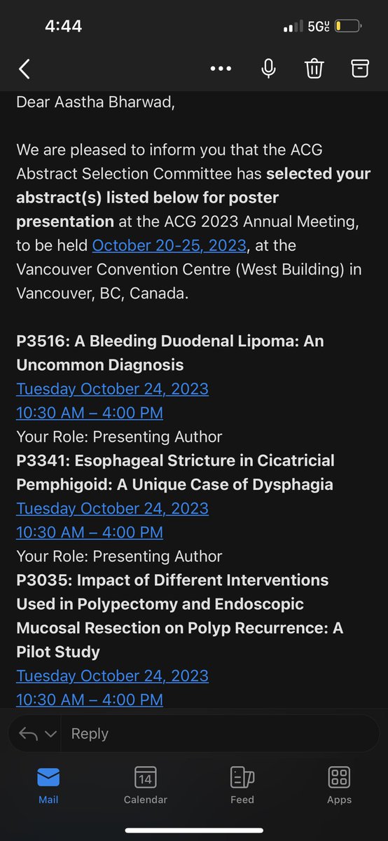 AasthaBharwad's tweet photo. Super excited 💃🏻and thrilled to share that I will be the presenting author of 7 abstracts @AmCollegeGastro #ACG2023

Could not have been possible without the help and support of the amazing people around me @KUSM_Wichita 🤗

#GITwitter #WomenInMedicine #MedTwitter https://t.co/u8XsNpxScO