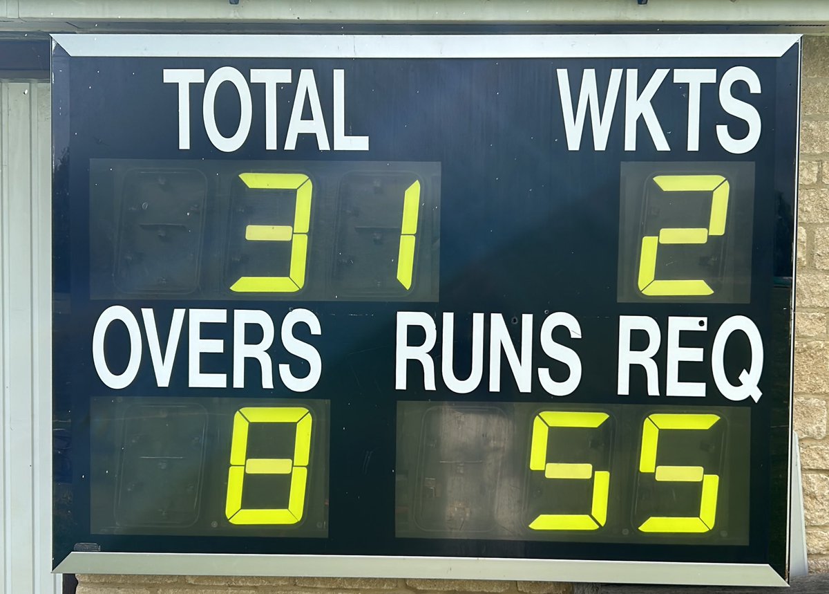 UPDATE - 

After bowling well, and a fantastic 7-21 from Alfie “leads from the front” Juckes, we have got a target of 55 to win! 

Kit Morland and DB will be going out to continue the chase after a small rain delay 🌧️