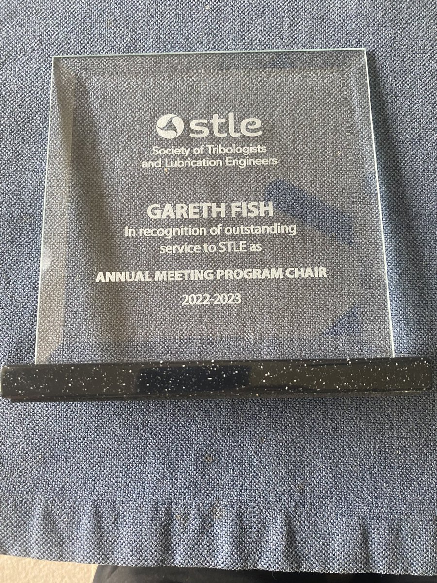 This week I received a surprise in the mail. It is a polished glass glass square with a ceramic base. It is one of the nicest thank you gift I have ever received. 
Thank you to <a href="/STLE_Tribology/">STLE</a> for the gift.