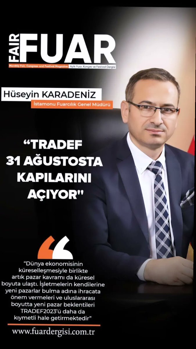 31 AĞUSTOS'TA 
KAPILARINI AÇIYOR 
İstamonu Fuarcılık tarafından ikincisi düzenlenecek olan Türkiye Ortadoğu Afrika Ülkeleri Karma Ticaret Fuarı #TRADEF2023, 
31 Ağustos- 03 Eylül 2023 tarihlerinde İstanbul Fuar Merkezi 3. Hol’de gerçekleştirilecek