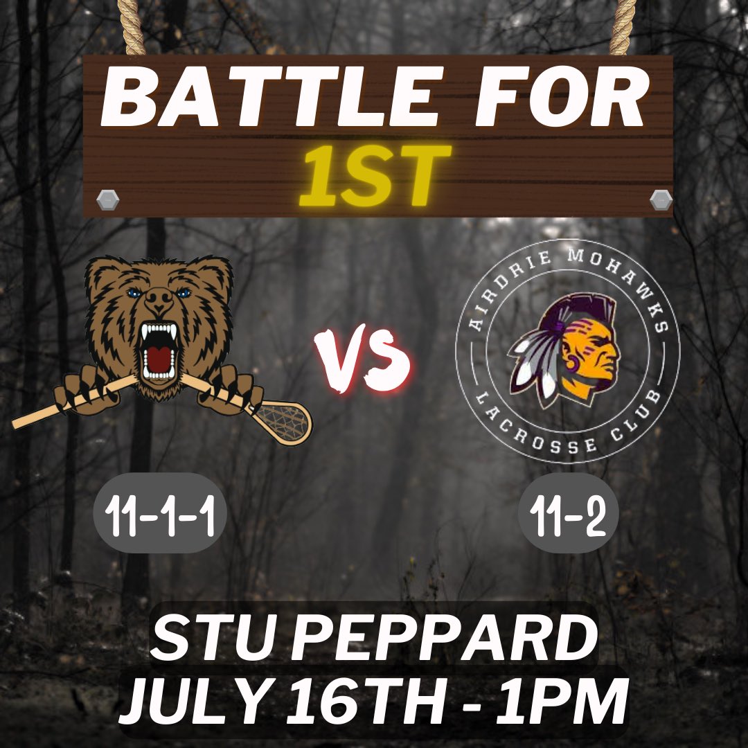 Sunday we take on the <a href="/airdriemohawks/">Airdrie Mohawks Sr C Lacrosse Club</a> one last time before our playoff series. Winner takes the #1 seed and home floor advantage. #BearDown🐻⬇️