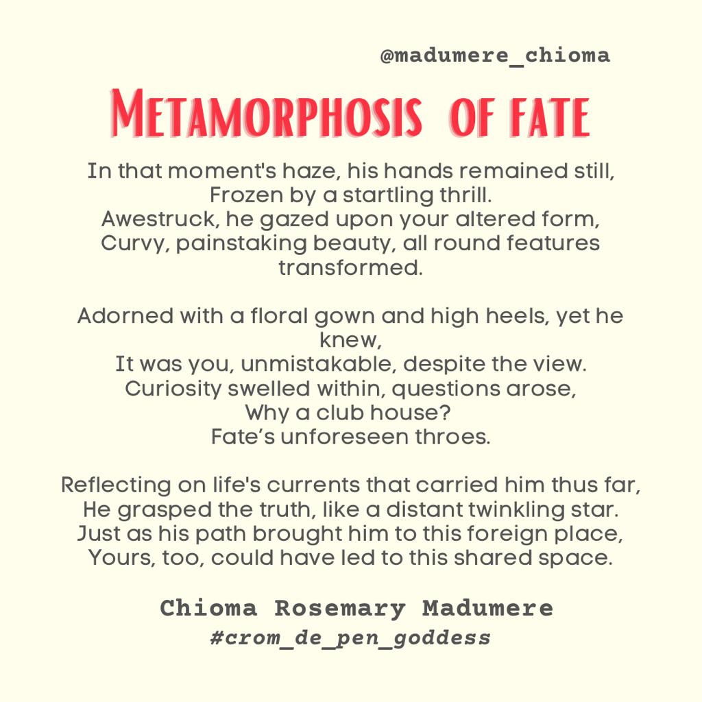 PalmwinePublish's tweet photo. Hands of fate invisible to the eyes be ever present, guiding 'our' actions and leading us to a destination known only to her.
@Chioma_Madumere
@Afbkcollective
#poetry #poetrycommunity #publishing #publishingtwitter #writers #Fate #handsoffate https://t.co/edFt4ZIGTE