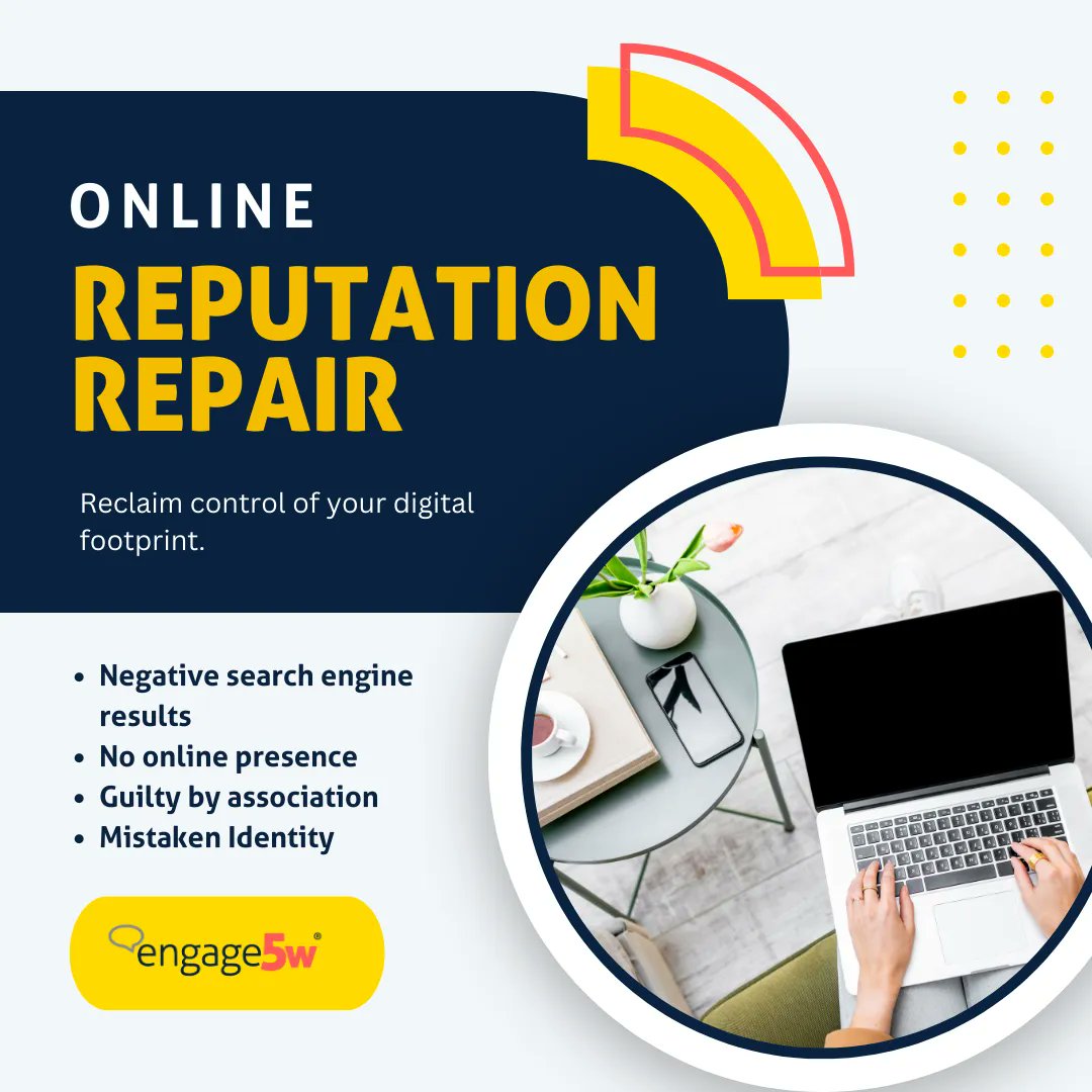 Our online reputation repair program is specifically aimed at individuals that have faced setbacks due to negative search results.

🟡engage5w.com for more information.

#engage5w #marketingagency #marketingtips #reputationrepair