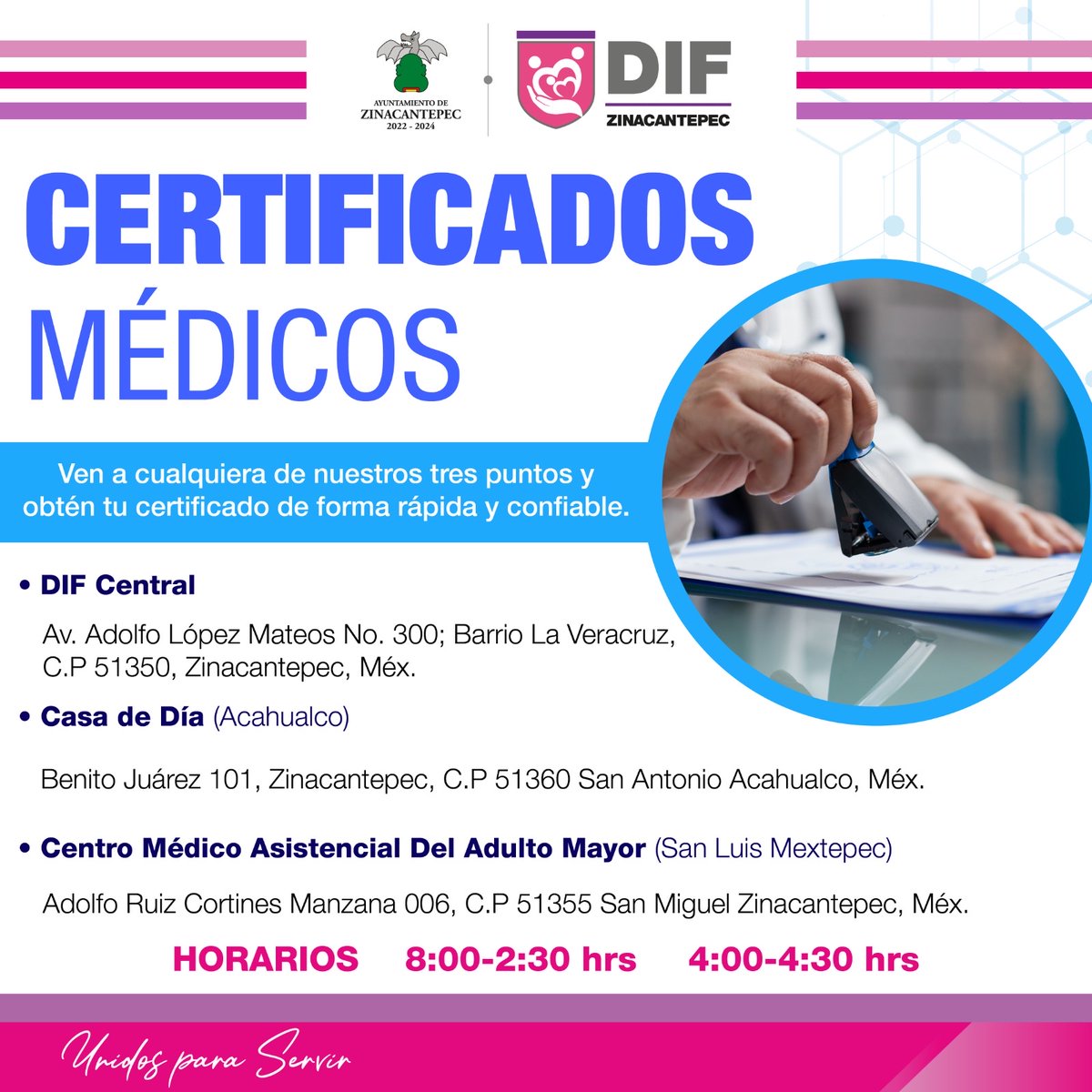 DIF_Zina's tweet photo. 📢 ¡Atención a todos! ¿Necesitas tramitar tu certificado médico? ¡Nosotros te ayudamos! 
Ven de lunes a viernes, a cualquiera de nuestros tres puntos y obtén tu certificado de forma rápida y confiable. https://t.co/wxyr7n0Waw